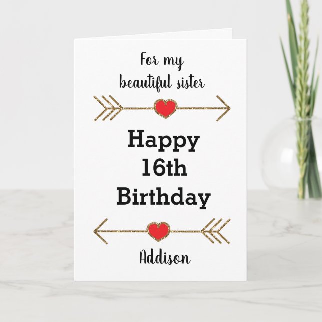 Gold Modern Personalized 16th Birthday Sister Card (Front)
