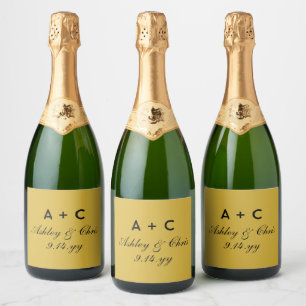 Gold Modern Personalized Wedding Champagne Favor Sparkling Wine Label