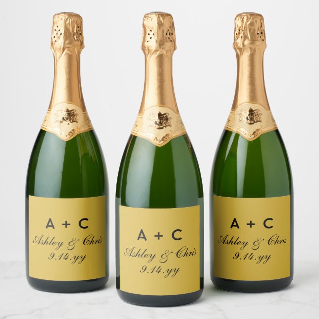 Gold Modern Personalized Wedding Champagne Favor Sparkling Wine Label (Bottles)