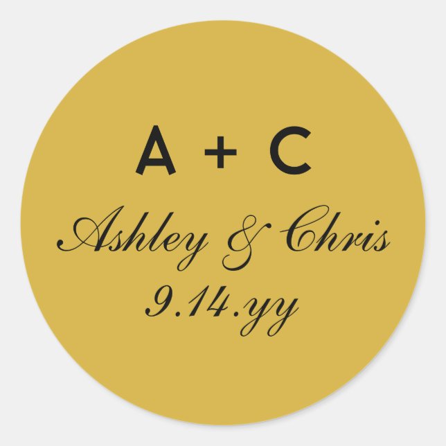 Gold Modern Personalized Wedding Reception Favor Classic Round Sticker (Front)