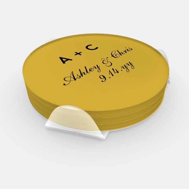 Gold Modern Personalized Wedding Reception Favor Coaster Set (Set)