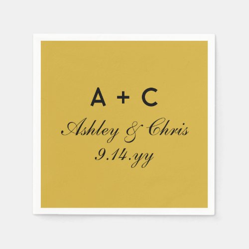 Gold Modern Personalized Wedding Reception Favor Napkins