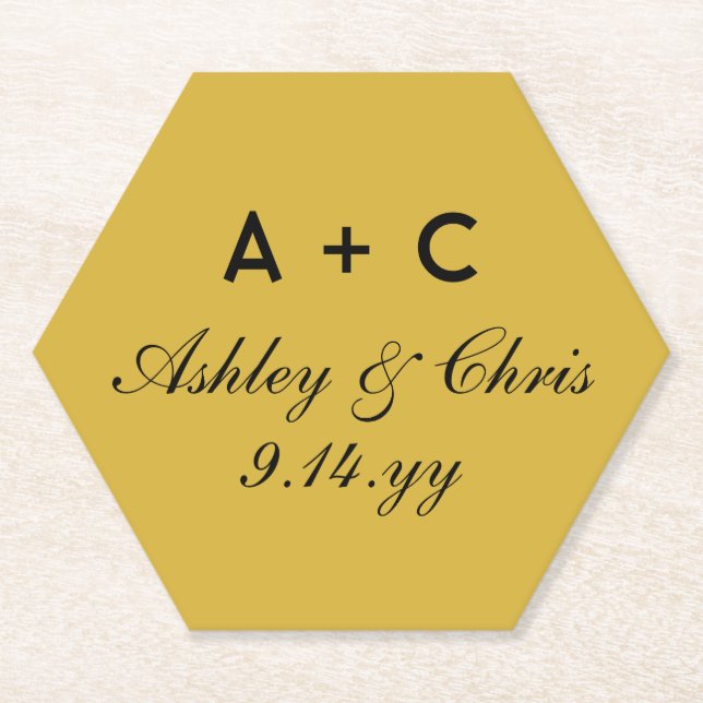 Gold Modern Personalized Wedding Reception Favor Paper Coaster (Front)