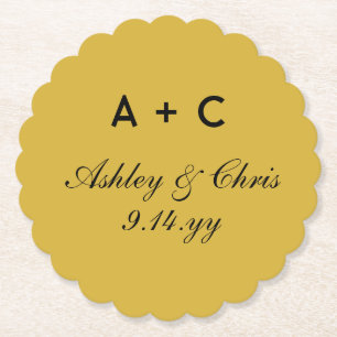 Gold Modern Personalized Wedding Reception Favor Paper Coaster