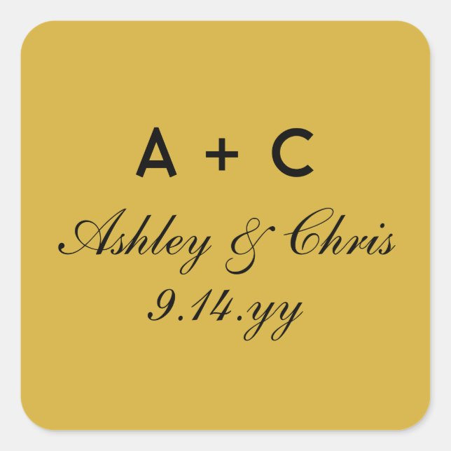 Gold Modern Personalized Wedding Reception Favor Square Sticker (Front)