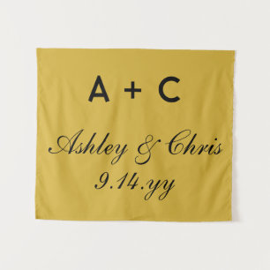Gold Modern Personalized Wedding Reception Sign Tapestry