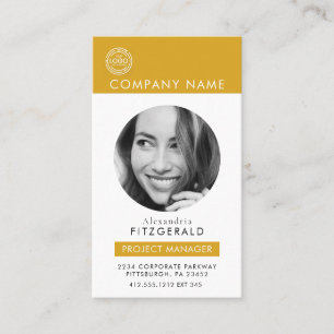 Gold Modern Photo Black White QR Code Business Card