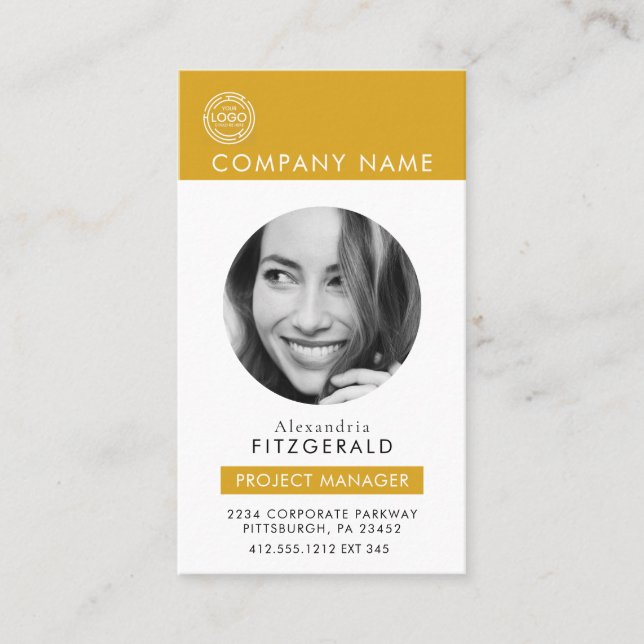 Gold | Modern Photo Black White QR Code  Business Card (Front)