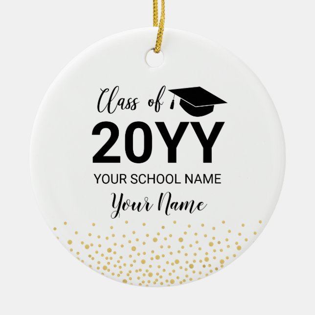 Gold | Modern Photo Graduation Christmas Gift Ceramic Ornament (Front)