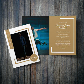 Gold Modern Photo Graduation Invitation