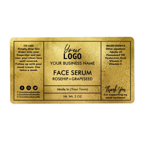 Gold Modern Professional Face Serum Label
