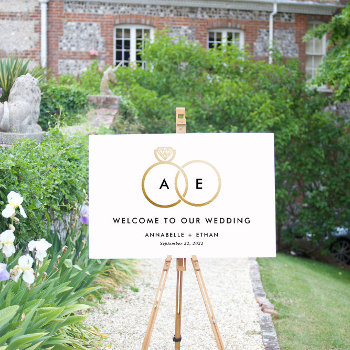 Gold Modern Rings Wedding Welcome Sign by 2BirdStone at Zazzle