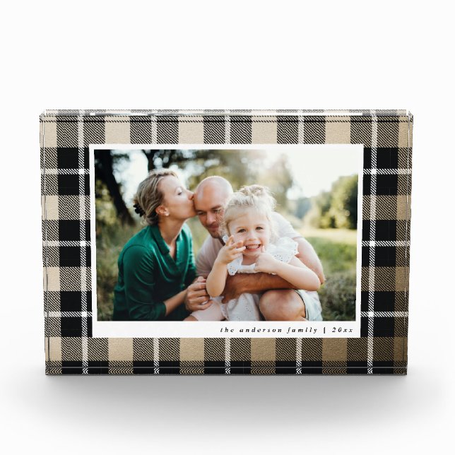 Gold modern rustic tartan check family photo (Front)