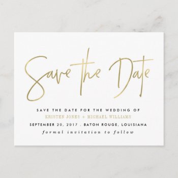 Gold Modern Save The Date Announcement Postcard by fancypaperie at Zazzle