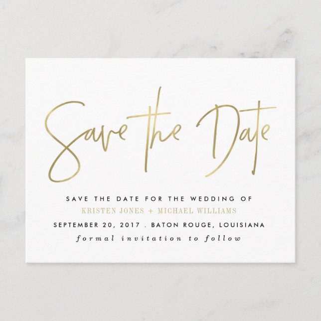 Gold Modern Save the Date Announcement Postcard (Front)