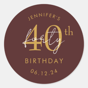 Gold Modern Script 40th Birthday Party Burgundy Classic Round Sticker