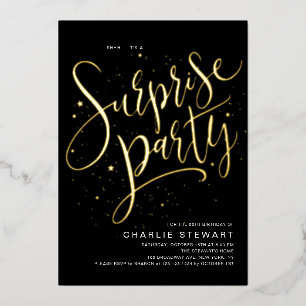 Gold Modern Script Any Age Surprise Birthday Party Foil Invitation