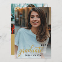Gold Modern Script Graduate Two Photos Drive By In Invitation