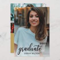 Gold Modern Script Graduate Two Photos Drive By Invitation