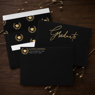 Gold Modern Script Graduation Return Address Envelope