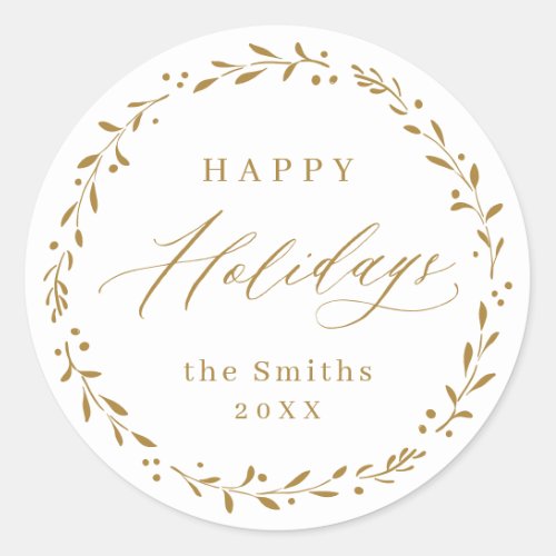 Gold Modern script Happy Holidays Gift Classic Round Sticker