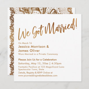 Gold Modern Script & Lace We Got Married! Invitation