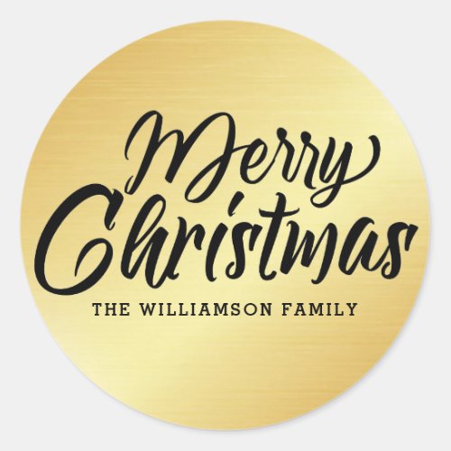 Gold Modern Script Merry Christmas Personalized Classic Round Sticker