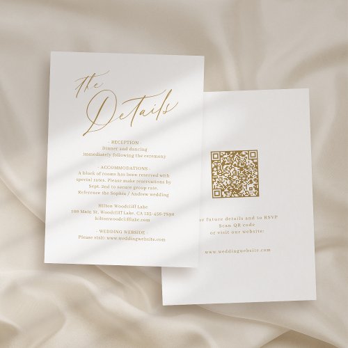Gold modern script minimalist wedding details enclosure card