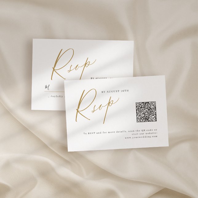 Gold modern script minimalist wedding QR code RSVP Card (Gold modern script minimalist wedding QR code RSVP Card)