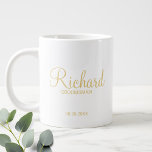 Gold Modern Script Personalized Groomsman Giant Coffee Mug<br><div class="desc">Personalized Groomsman Gifts featuring personalized groomsman's name in gold modern script font style with title and wedding date in modern sans serif font style. Also perfect for best man, father of the bride, bridesmaid, maid of honor, mother of the bride and more. Please Note: The foil details are simulated in...</div>