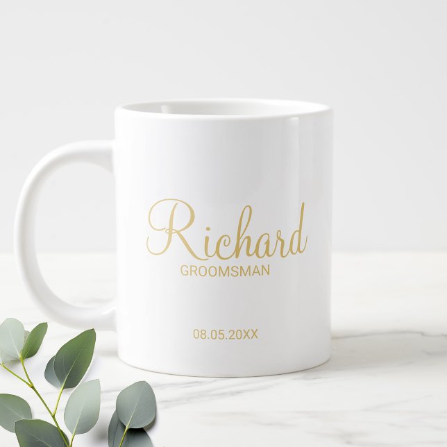Gold Modern Script Personalized Groomsman Giant Coffee Mug (Creator Uploaded)