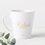 Gold Modern Script Personalized Groomsman Latte Mug<br><div class="desc">Personalized Groomsman Gifts featuring personalized groomsman's name in gold modern script font style with title and wedding date in modern sans serif font style. Also perfect for best man, father of the bride, bridesmaid, maid of honor, mother of the bride and more. Please Note: The foil details are simulated in...</div>