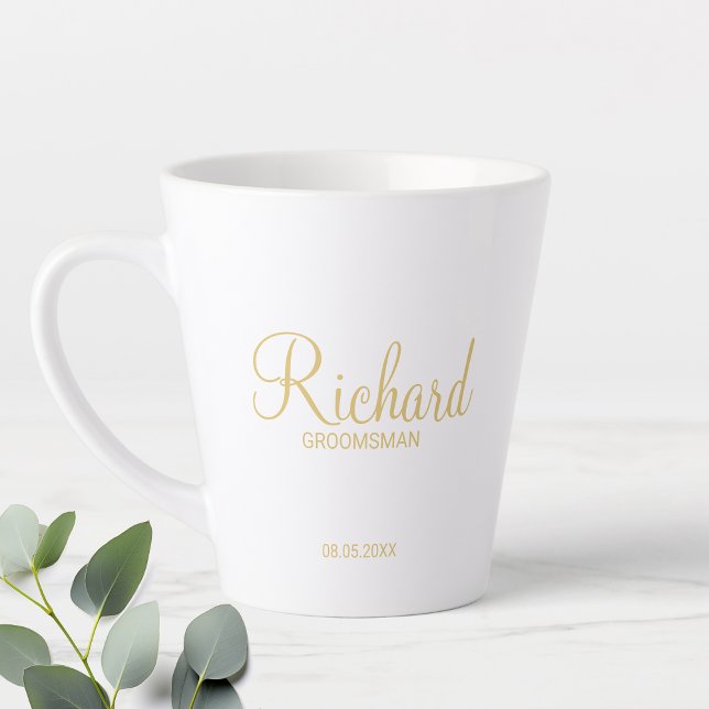 Gold Modern Script Personalized Groomsman Latte Mug (Creator Uploaded)