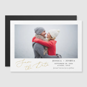 Gold Modern Script Photo Save the Date Magnet