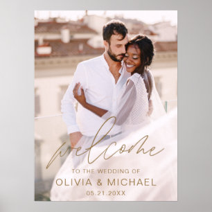 Gold Modern Script Photo Wedding Welcome Elegant Poster