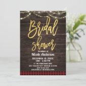 Gold Modern Script Rustic Wood Plaid Bridal Shower Invitation (Standing Front)