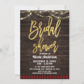 Gold Modern Script Rustic Wood Plaid Bridal Shower Invitation (Front)