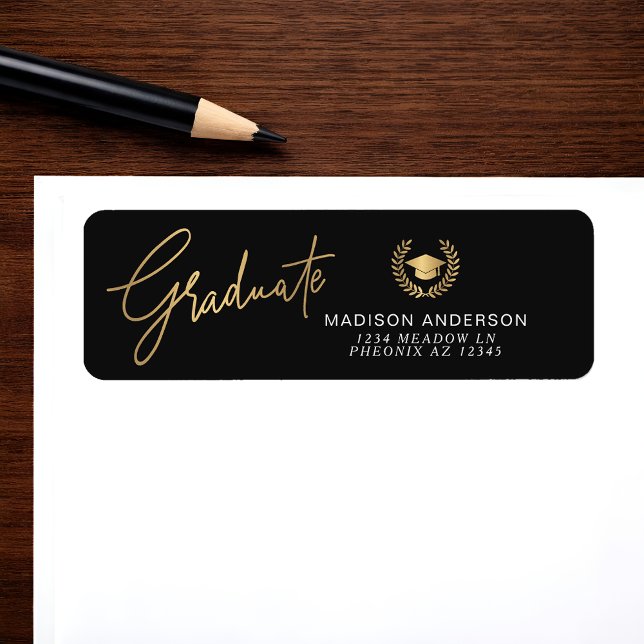 Gold Modern Script Simple Graduation  Label (Creator Uploaded)