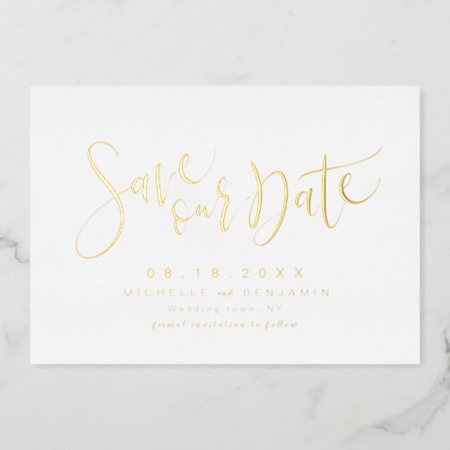 Gold Modern Script Simple Save The Date Foil Invitation