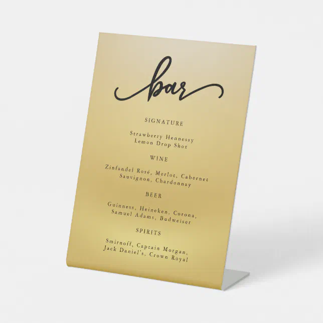 Gold Modern Script Wedding Cocktail Bar Sign | Zazzle