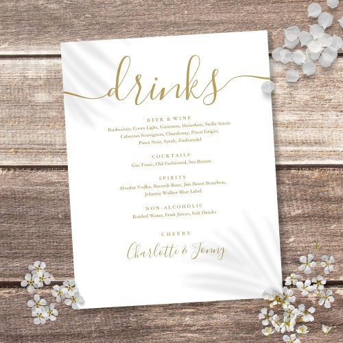 Gold Modern Script Wedding Drinks Menu Flyer