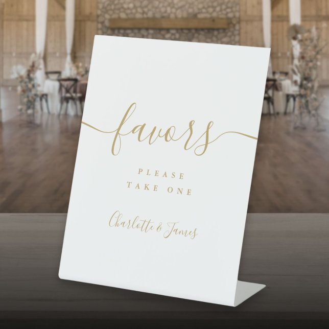 Gold Modern Script Wedding Favors Table Pedestal Sign (Gold Modern Script Wedding Favors Table Pedestal Sign)