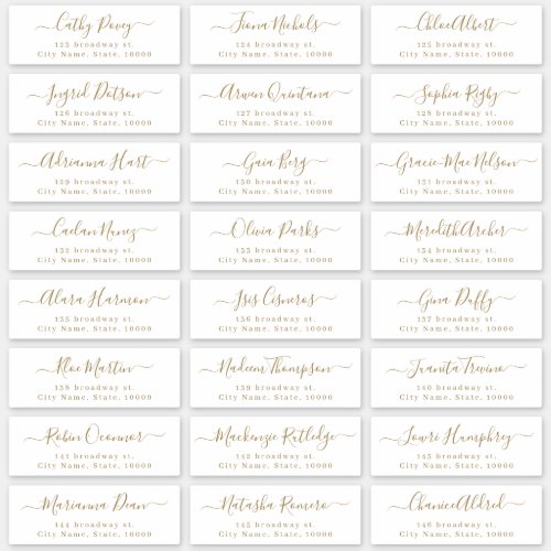 Gold modern script wedding guest address label