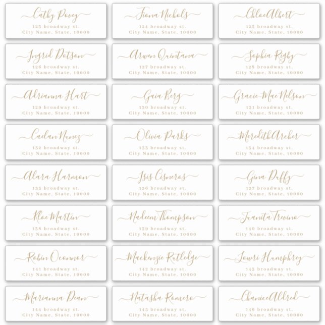 Gold modern script wedding guest address label (Front)