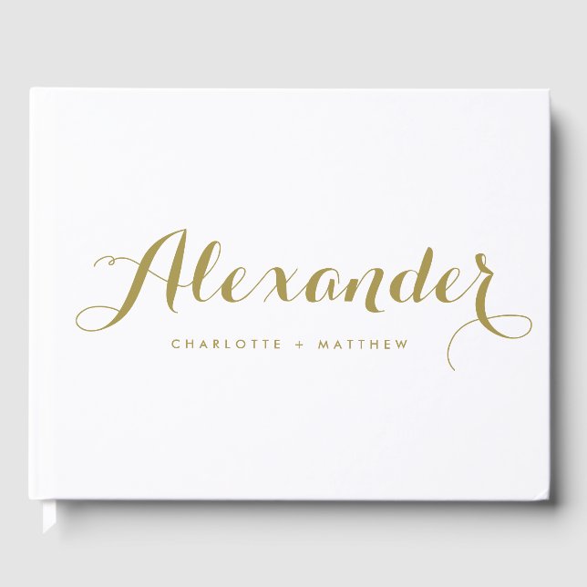 Gold Modern Script Wedding Photo Guestbook (Front)