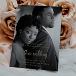 Gold Modern Script with Photo | Wedding Invitation<br><div class="desc">This elegant wedding invitation features modern,  faux gold handwritten script and your favorite personal photo for a simple yet glamorous look. The back of the invitation is a rich black color.</div>