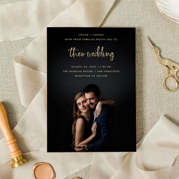 Gold Modern Script With Photo | Wedding Invitation by Customize_My_Wedding at Zazzle