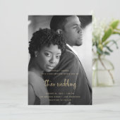 Gold Modern Script with Photo | Wedding Invitation (Standing Front)