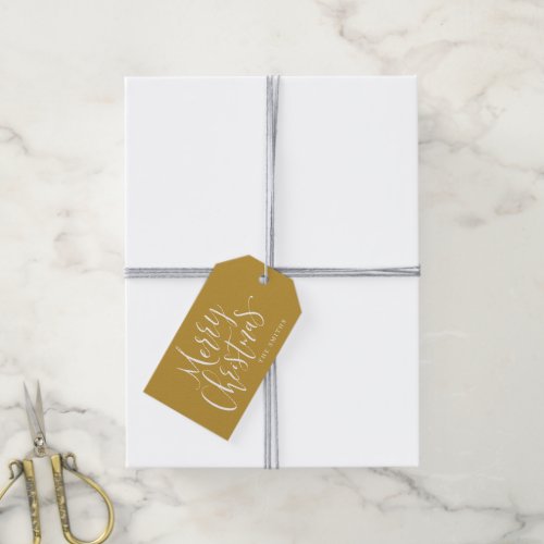 Gold Modern Simple Calligraphy Merry Christmas Gift Tags