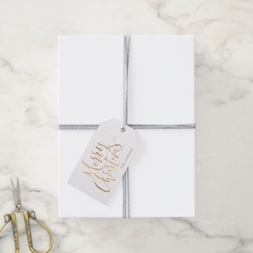 Gold Modern Simple Calligraphy Merry Christmas Gift Tags